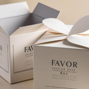 Favor boxes are small, decorative containers used to hold and present small gifts or tokens of appreciation for guests at various events.