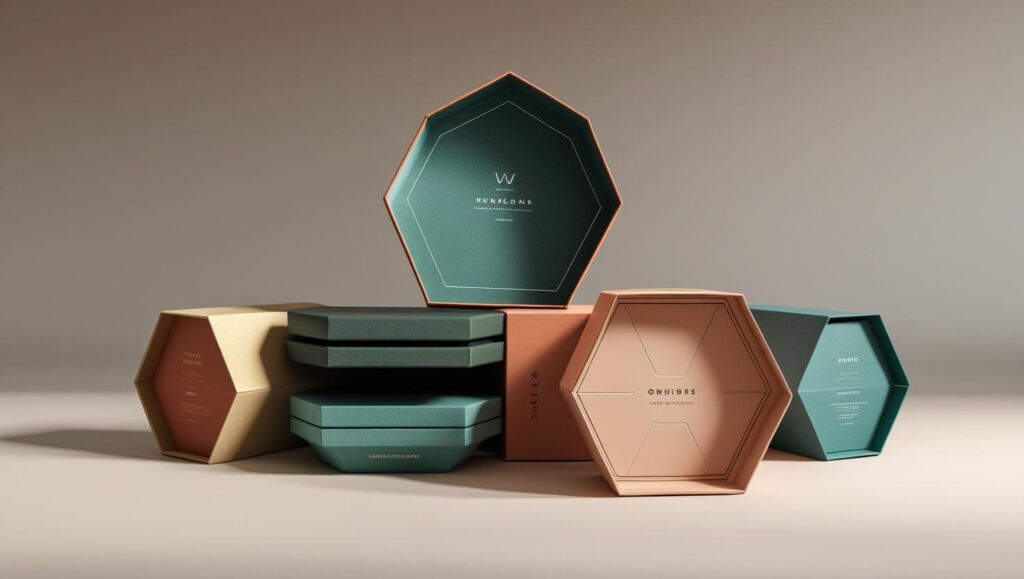 Seven Packaging's Custom Hexagon Packaging Boxes are eco-friendly packaging containers designed and manufactured in a six-sided, hexagonal shape, tailored specifically to a product's dimensions and a brand's aesthetics.