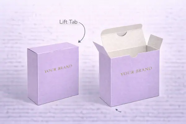 Lift tab reverse tuck end box for easy opening and premium feel
