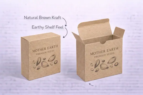 Natural brown kraft reverse tuck end boxes for eco rustic branding