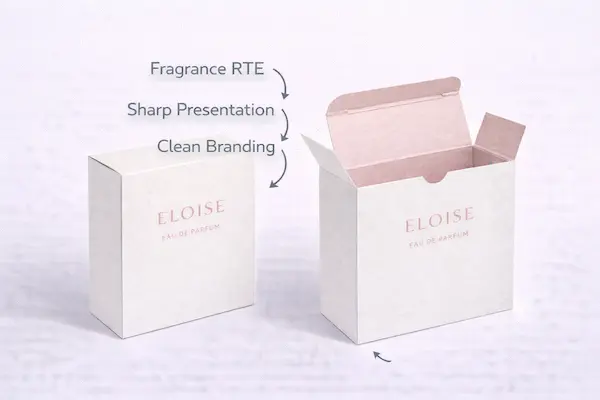 Reverse tuck end boxes for perfume and fragrance packaging