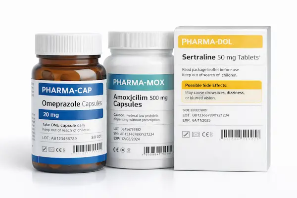 Pharmaceutical labels for dosage warnings barcodes and regulatory information