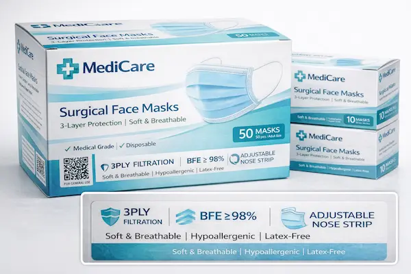 Face mask packaging boxes for clinical and retail distribution