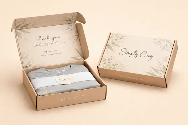 Custom corrugated mailer box for apparel shipping — printed clothing mailer with logo